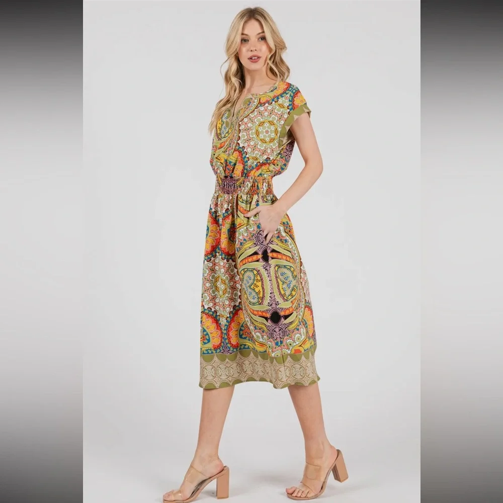 ShopEvelynne Multicolor Asymmetrical Paisley Midi Dress - Picture 4 of 4